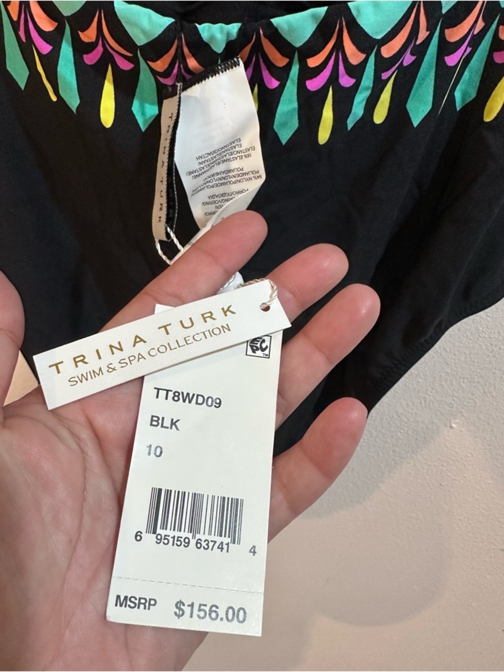 Trina Turk Black One-Piece Swimsuit with Turquoise, Pink and Yellow Accents - Picture 4 of 4